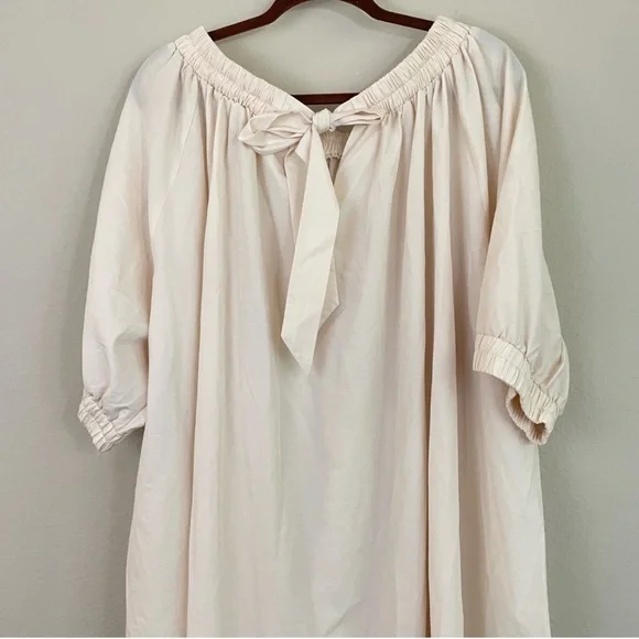NAP Cream Tie Back Short Puff Sleeves Poplin Oversized Maxi Dress Size Small - Picture 2 of 12